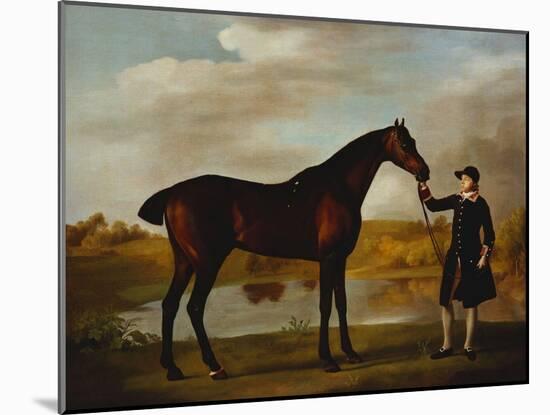 The Duke of Marlborough's (?) Bay Hunter, with a Groom in Livery in a Lake Landscape-George Stubbs-Mounted Giclee Print