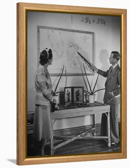 The Duke of Windsor Showing His Wife an Island on the Map-David Scherman-Framed Premier Image Canvas