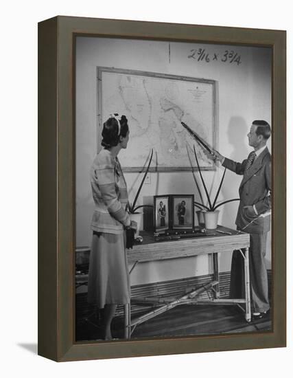 The Duke of Windsor Showing His Wife an Island on the Map-David Scherman-Framed Premier Image Canvas