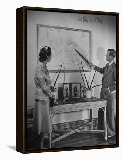 The Duke of Windsor Showing His Wife an Island on the Map-David Scherman-Framed Premier Image Canvas