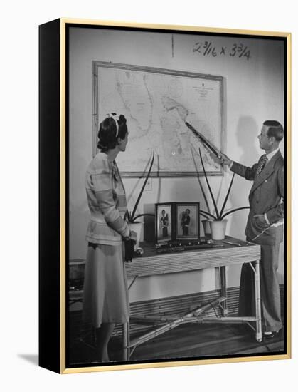 The Duke of Windsor Showing His Wife an Island on the Map-David Scherman-Framed Premier Image Canvas