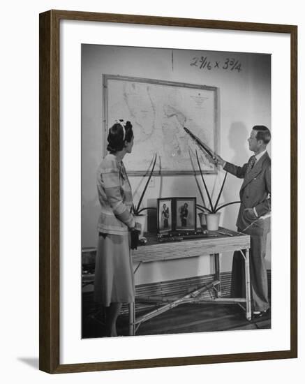 The Duke of Windsor Showing His Wife an Island on the Map-David Scherman-Framed Premium Photographic Print