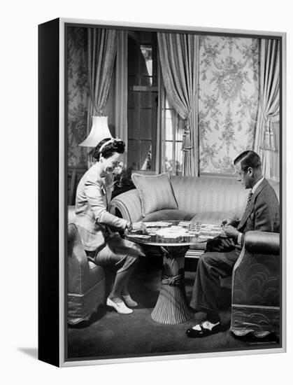 The Duke Windsor and His Wife, Playing a Card Game in Their Home-David Scherman-Framed Premier Image Canvas