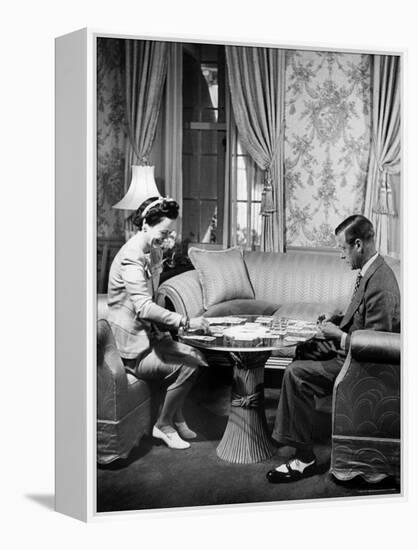 The Duke Windsor and His Wife, Playing a Card Game in Their Home-David Scherman-Framed Premier Image Canvas