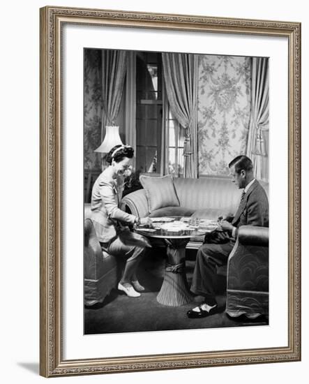 The Duke Windsor and His Wife, Playing a Card Game in Their Home-David Scherman-Framed Premium Photographic Print