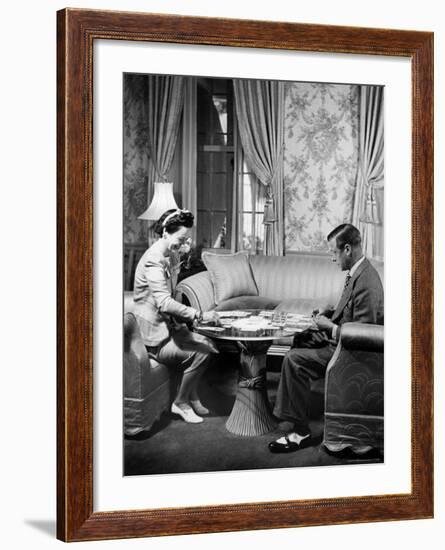 The Duke Windsor and His Wife, Playing a Card Game in Their Home-David Scherman-Framed Premium Photographic Print