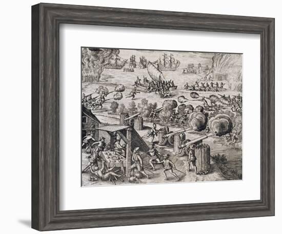 The Dutch Fleet Attack the Spanish Fortress of Gratiosa on Gran Canaria-Theodore de Bry-Framed Giclee Print