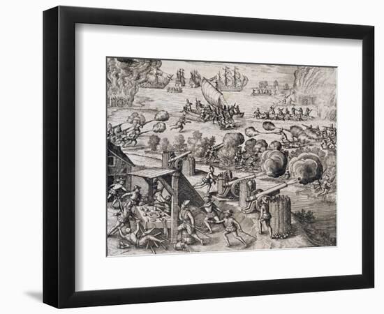 The Dutch Fleet Attack the Spanish Fortress of Gratiosa on Gran Canaria-Theodore de Bry-Framed Giclee Print