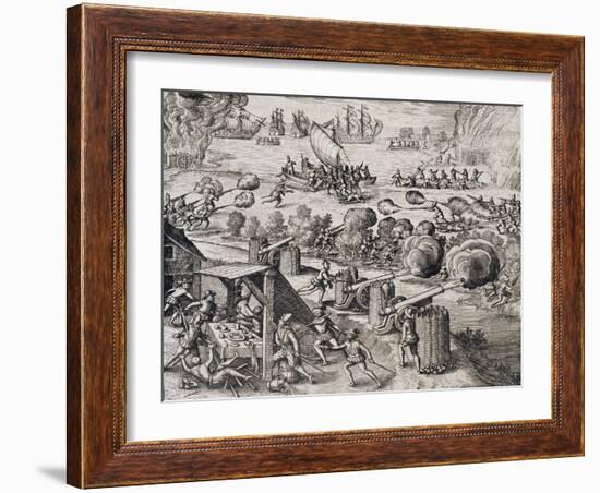 The Dutch Fleet Attack the Spanish Fortress of Gratiosa on Gran Canaria-Theodore de Bry-Framed Giclee Print