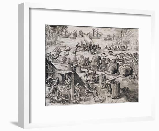 The Dutch Fleet Attack the Spanish Fortress of Gratiosa on Gran Canaria-Theodore de Bry-Framed Giclee Print