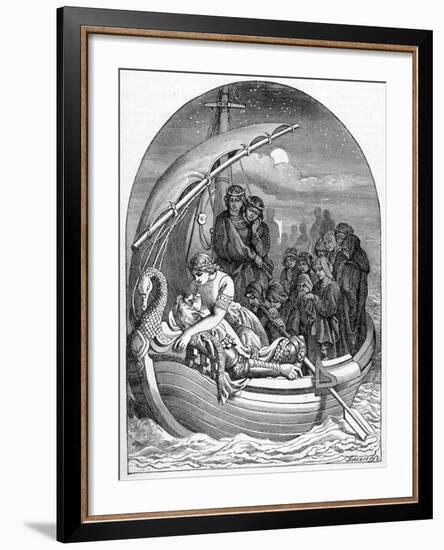 The Dying King Arthur Is Carried Away to Avalon on a Magical Ship with Three Queens, 1901-Dalziel Brothers-Framed Giclee Print