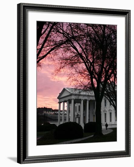 The Early Morning Sunrise Warms the Sky Over the White House-Ron Edmonds-Framed Photographic Print