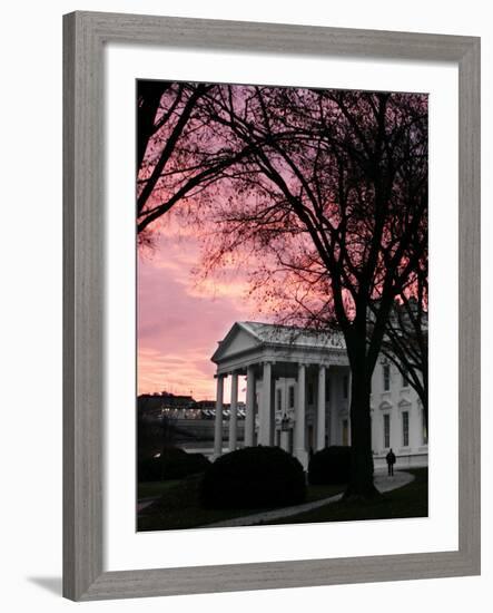 The Early Morning Sunrise Warms the Sky Over the White House-Ron Edmonds-Framed Photographic Print