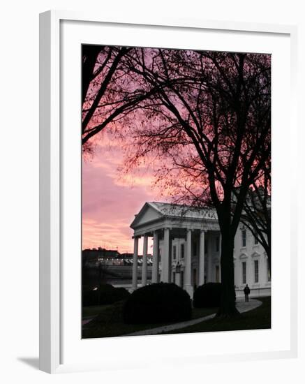 The Early Morning Sunrise Warms the Sky Over the White House-Ron Edmonds-Framed Photographic Print