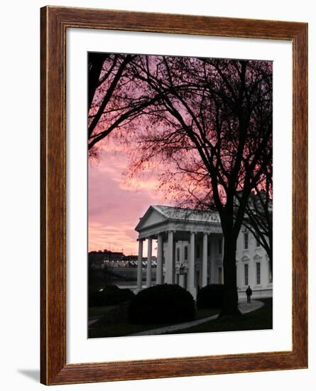 The Early Morning Sunrise Warms the Sky Over the White House-Ron Edmonds-Framed Photographic Print