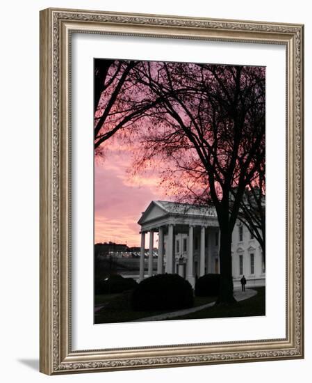 The Early Morning Sunrise Warms the Sky Over the White House-Ron Edmonds-Framed Photographic Print