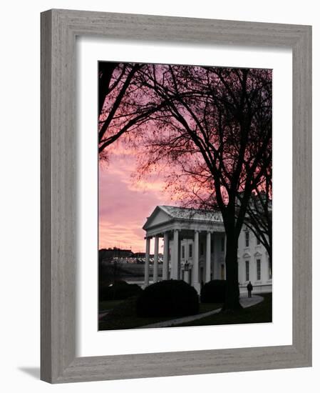 The Early Morning Sunrise Warms the Sky Over the White House-Ron Edmonds-Framed Photographic Print