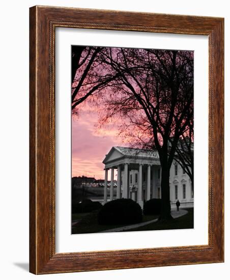 The Early Morning Sunrise Warms the Sky Over the White House-Ron Edmonds-Framed Photographic Print