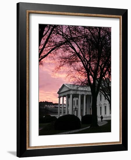 The Early Morning Sunrise Warms the Sky Over the White House-Ron Edmonds-Framed Photographic Print