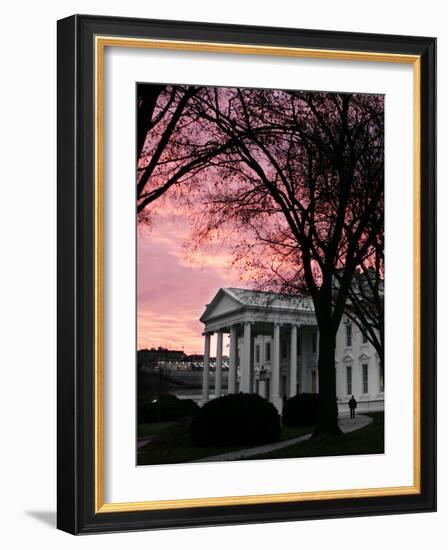 The Early Morning Sunrise Warms the Sky Over the White House-Ron Edmonds-Framed Photographic Print