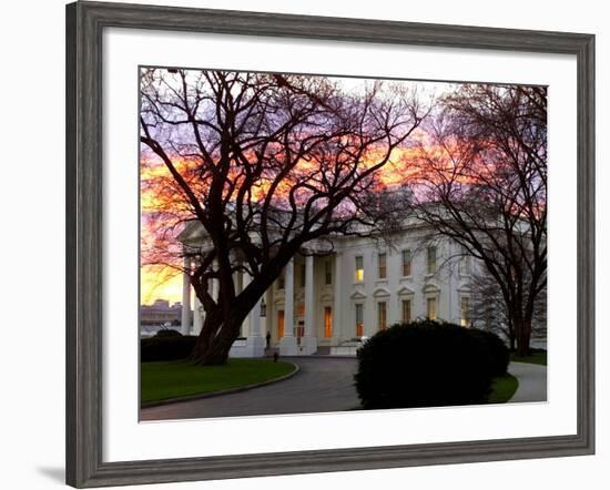 The Early Morning Sunrise Warms up the Winter Sky Behind the White House January 10, 2002-Ron Edmonds-Framed Photographic Print