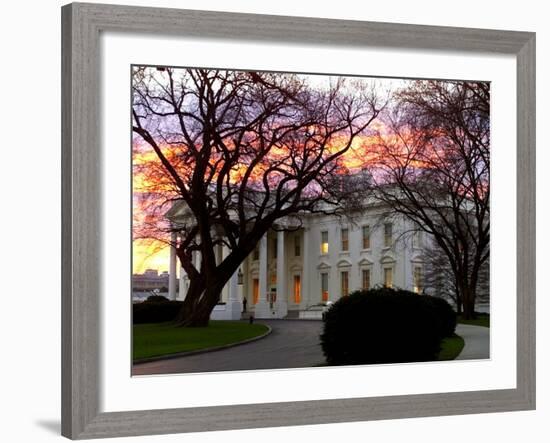 The Early Morning Sunrise Warms up the Winter Sky Behind the White House January 10, 2002-Ron Edmonds-Framed Photographic Print