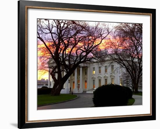 The Early Morning Sunrise Warms up the Winter Sky Behind the White House January 10, 2002-Ron Edmonds-Framed Photographic Print