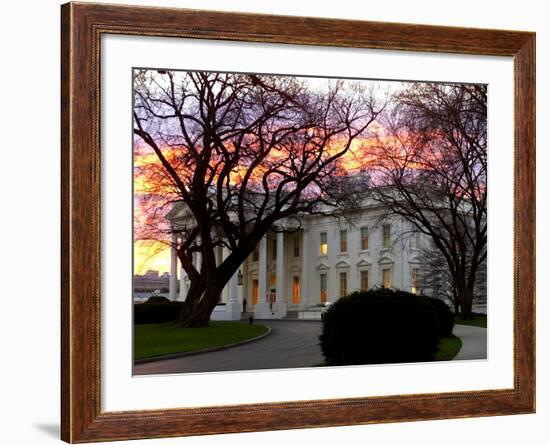 The Early Morning Sunrise Warms up the Winter Sky Behind the White House January 10, 2002-Ron Edmonds-Framed Photographic Print