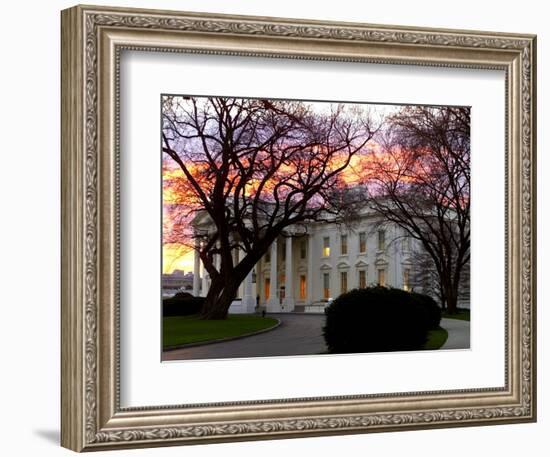 The Early Morning Sunrise Warms up the Winter Sky Behind the White House January 10, 2002-Ron Edmonds-Framed Photographic Print