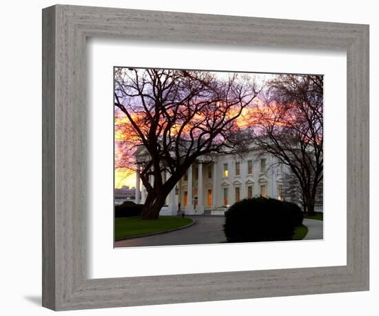 The Early Morning Sunrise Warms up the Winter Sky Behind the White House January 10, 2002-Ron Edmonds-Framed Photographic Print