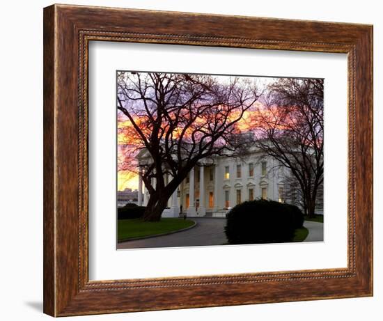 The Early Morning Sunrise Warms up the Winter Sky Behind the White House January 10, 2002-Ron Edmonds-Framed Photographic Print