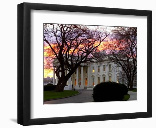 The Early Morning Sunrise Warms up the Winter Sky Behind the White House January 10, 2002-Ron Edmonds-Framed Photographic Print