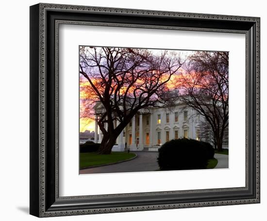 The Early Morning Sunrise Warms up the Winter Sky Behind the White House January 10, 2002-Ron Edmonds-Framed Photographic Print