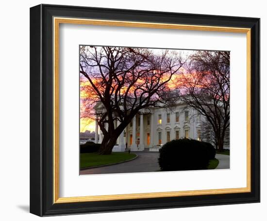 The Early Morning Sunrise Warms up the Winter Sky Behind the White House January 10, 2002-Ron Edmonds-Framed Photographic Print