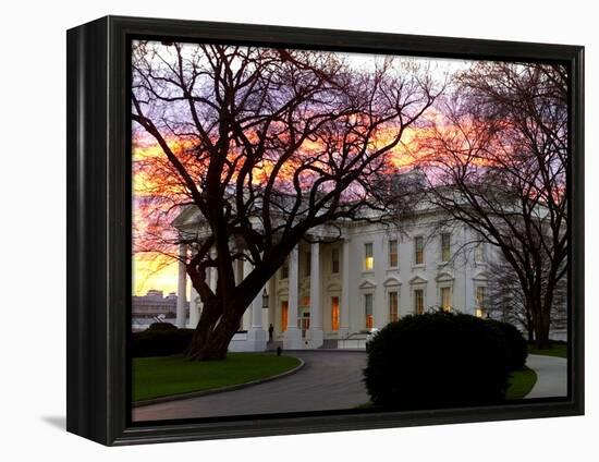 The Early Morning Sunrise Warms up the Winter Sky Behind the White House-null-Framed Premier Image Canvas