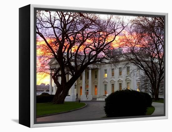 The Early Morning Sunrise Warms up the Winter Sky Behind the White House-null-Framed Premier Image Canvas
