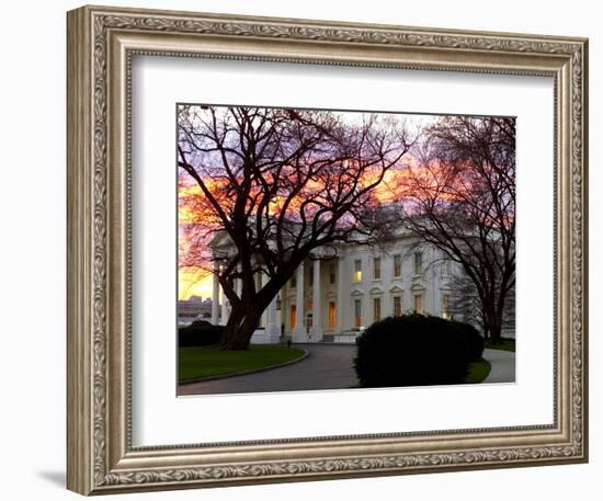 The Early Morning Sunrise Warms up the Winter Sky Behind the White House-null-Framed Photographic Print