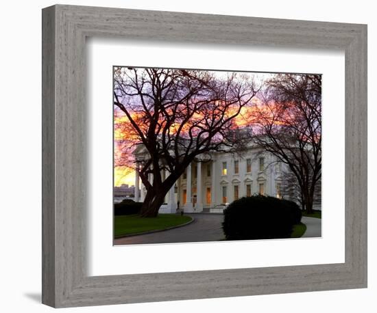 The Early Morning Sunrise Warms up the Winter Sky Behind the White House-null-Framed Photographic Print