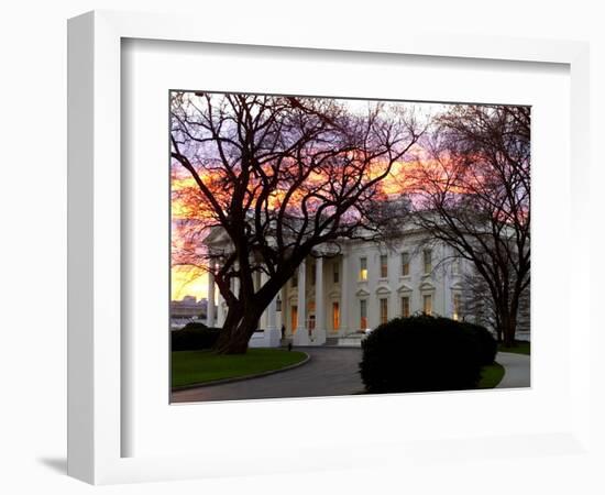 The Early Morning Sunrise Warms up the Winter Sky Behind the White House-null-Framed Photographic Print