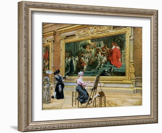 The Earnest Pupil in the Rubens' Room, 1902 (Oil on Canvas)-Louis Beroud-Framed Giclee Print