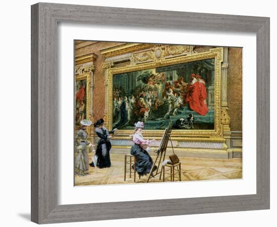 The Earnest Pupil in the Rubens' Room, 1902 (Oil on Canvas)-Louis Beroud-Framed Giclee Print