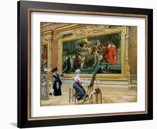 The Earnest Pupil in the Rubens' Room, 1902 (Oil on Canvas)-Louis Beroud-Framed Giclee Print