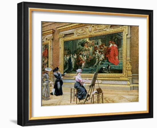 The Earnest Pupil in the Rubens' Room, 1902 (Oil on Canvas)-Louis Beroud-Framed Giclee Print