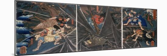 The Earth Spider Slain by the Hero Raiko's Retainers (944-1021)-Kuniyoshi Utagawa-Mounted Giclee Print