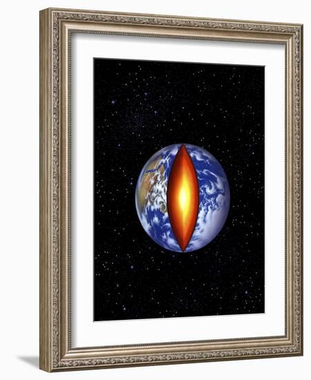 The Earth with the Center Cutaway to Reveal it's Core-null-Framed Art Print