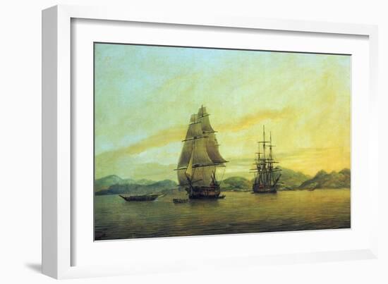 The East India Company Trading Ship 'Hindustan' and Other Boats, including Junks, Anchored off the-Thomas Luny-Framed Giclee Print