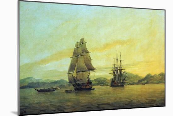 The East India Company Trading Ship 'Hindustan' and Other Boats, including Junks, Anchored off the-Thomas Luny-Mounted Giclee Print