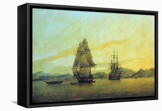 The East India Company Trading Ship 'Hindustan' and Other Boats, including Junks, Anchored off the-Thomas Luny-Framed Premier Image Canvas