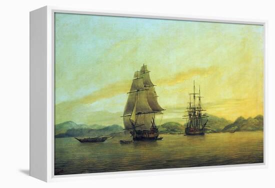 The East India Company Trading Ship 'Hindustan' and Other Boats, including Junks, Anchored off the-Thomas Luny-Framed Premier Image Canvas