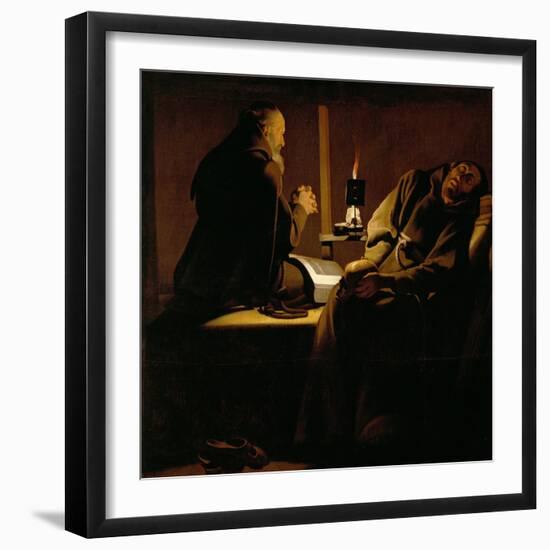 The Ecstasy of Saint Francis, Contemporary Copy after a Lost Original by De La Tour-Georges de La Tour-Framed Giclee Print